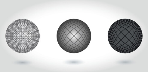 Set of a black and white sphere with various line texture, an editable abstract vector, eps 10