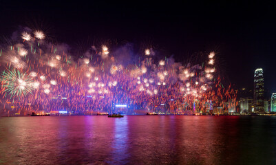 Firework over Victoria Harbor, Hong Kong