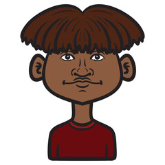 comic avatar of a little boy with wild hair and tan skin. vector graphic.