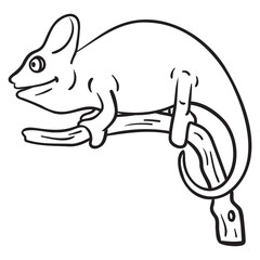 monochrome cartoon chameleon on a branch. vector graphic