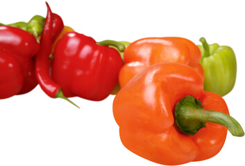 Bell peppers isolated on white background closeup