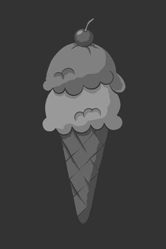 ice cream cone grayscale art drawing. you can print it in a size of 24x36 inches or smaller without losing quality