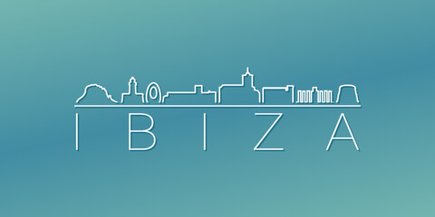 Ibiza, Balearic Islands, Spain Skyline Linear Design. Flat City Illustration Minimal Clip Art. Background Gradient Travel Vector Icon.