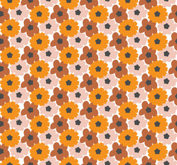 Abstract Small Peony Florals Hand Drawn Retro Flowers Seamless Vector Pattern Trendy Fashion Colors Perfect for Allover Fabric Print or Wrapping Paper