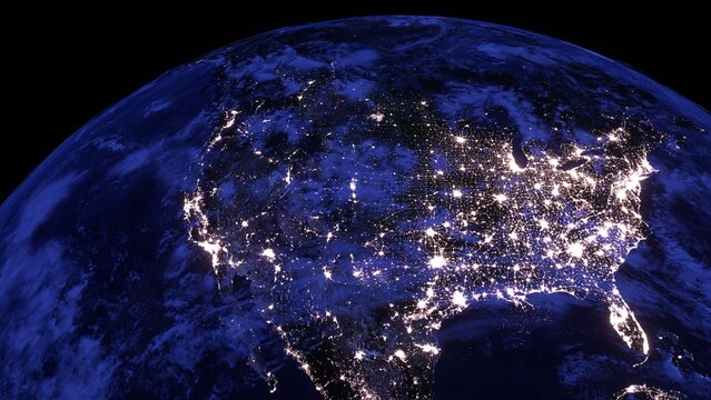 realistic 3d modeling earth focused USA America as night view. Elements of this image furnished by NASA