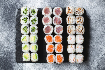 Nice serving of sushi. Asian food. Food photography. Sushi, sashimi, nigiri.