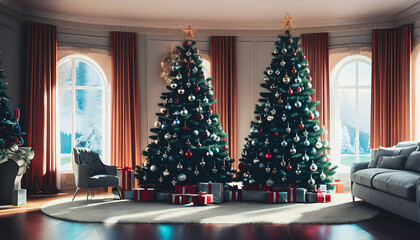 Obraz premium Christmas tree in a home room