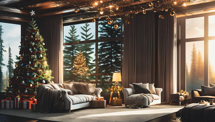 Obraz na płótnie Canvas Christmas tree in a home room