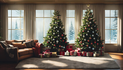 Fototapeta na wymiar Christmas tree in a home room