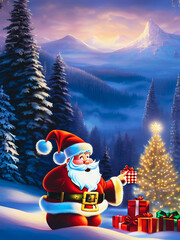 Fototapeta premium Artistic concept painting of Santa Claus with gifts in winter