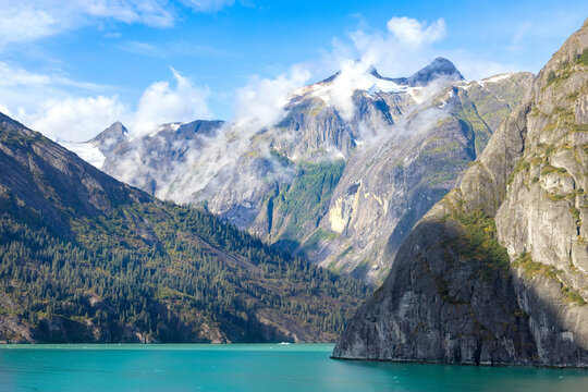 Cruise to Alaska, Tracy Arm fjord and glacier on the scenic passage with landscapes and views.