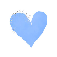 Blue Heart Watercolor With Silver Glitter