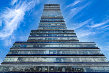 Landmark tower Torre Latinoamericana near the Alameda Central Park and historic Zocalo center.