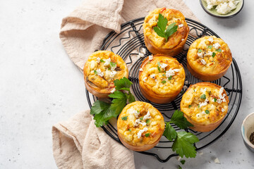 Vegetarian healthy egg muffins with mushroom, spinach and cheese for Breakfast