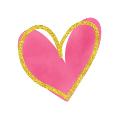 Pink Watercolor Heart With Gold Glitter