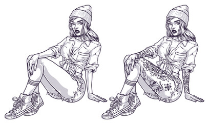 Hot pretty girl monochrome emblem