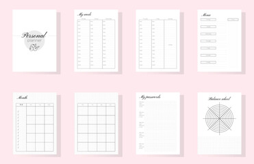 Personal planner for print (weekly meal planner, month planner, cover, password) 