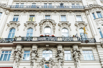 Facade of an old classic building in Vienna, Austria