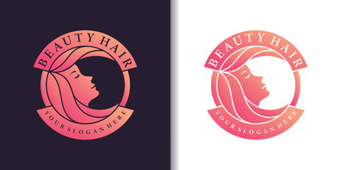 Luxury hair salon logo with creative emblem, cool gradient syle Premium Vektor