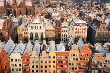 Beautiful scenery of the Main Town in Gdansk at snowy winter, Poland