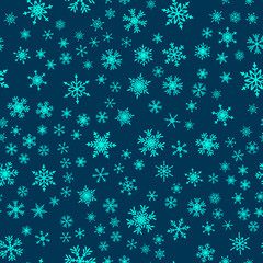 Snowflakes seamless pattern for Christmas holidays. Xmas snowflake ornament for winter holidays greeting card or wrapper. Christmas snowfall texture.