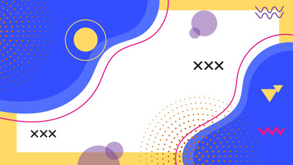 Abstract blue yellow background with geometric pattern shape and Memphis style. Vector overlay geometric design of trendy Memphis 80s-90s style