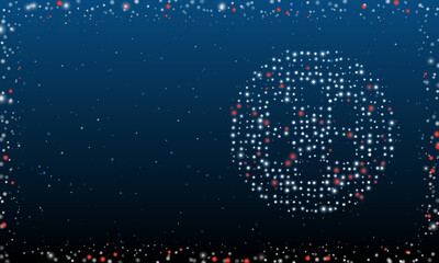 On the right is the optic cable symbol filled with white dots. Pointillism style. Abstract futuristic frame of dots and circles. Some dots is red. Vector illustration on blue background with stars