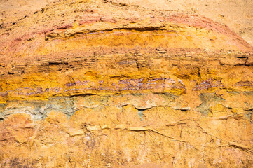 A colorful wall of clay in Makhtesh Ramon in Israel.