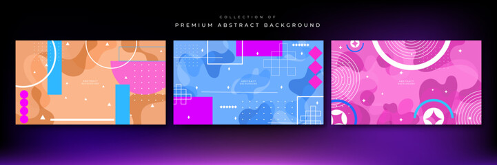 Abstract geometric background with Memphis style and basic shape pattern. Abstract pop art color paint splash pattern background. Memphis geometry background