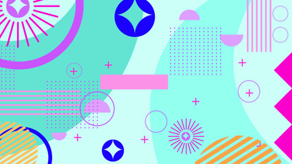 Abstract geometric background with Memphis style and basic shape pattern. Abstract pop art color paint splash pattern background. Memphis geometry background