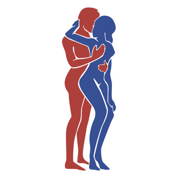 Pose of the Kamasutra. A man and a woman have sex standing up. Vector illustration