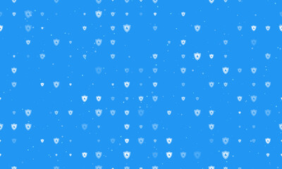 Seamless background pattern of evenly spaced white fire protection symbols of different sizes and opacity. Vector illustration on blue background with stars