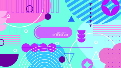 Fototapeta premium Abstract geometric background with Memphis style and basic shape pattern. Abstract pop art color paint splash pattern background. Memphis geometry background