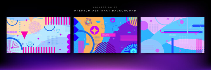 Modern colored background with abstract geometric shapes in memphis style. Vector illustration banner poster template