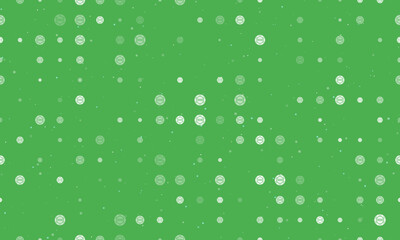 Seamless background pattern of evenly spaced white poker chip symbols of different sizes and opacity. Vector illustration on green background with stars