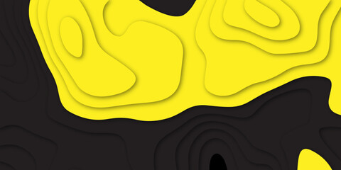 Abstract paper cut with Black and yellow wave.Vector Art paper style. Dark, minimalistic yellow stripe. Abstract waves, depth. For web, banners, social networks. Copyspace background.