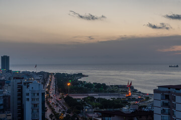 Sunset view of Turkish port city of Iskenderun on Mediterranean coast.
