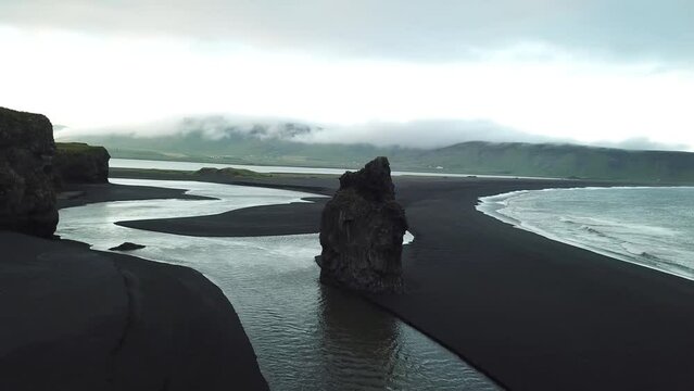 Hvitserkur - iconic sea stack on volcanic black beach 