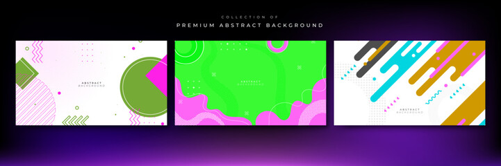 Cool trendy background design with memphis style and abstract shapes. Colorful modernism. Minimal geometric shapes composition. Futuristic patterns with pop art funky colors.