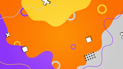 Cool trendy background design with memphis style and abstract shapes. Colorful modernism. Minimal geometric shapes composition. Futuristic patterns with pop art funky colors.