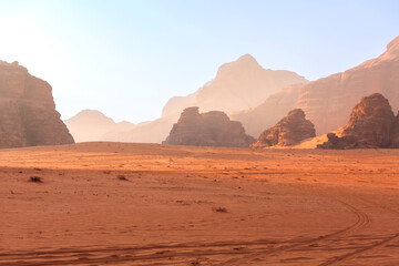 Fototapeta na wymiar Wadi Rum Desert, Jordan. Jabal Al Qattar mountain