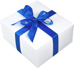 White Gift Box with Blue Satin Bow