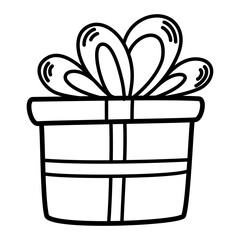Gift Bow. Birthday element. Line art symbol for web printing and applications. Vector illustration in doodle style hand-drawn isolated on the white background.