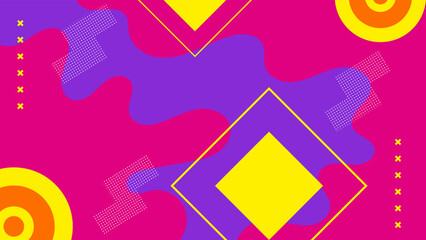 Abstract background with pop art color pattern background. Vector overlay geometric design of trendy Memphis style. Bauhaus geometric pattern background, circle, triangle and square lines color art.