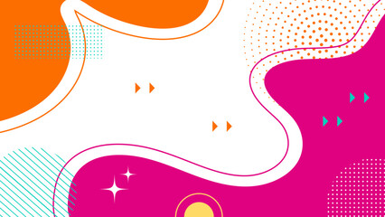 Abstract background with pop art color pattern background. Vector overlay geometric design of trendy Memphis style. Bauhaus geometric pattern background, circle, triangle and square lines color art.