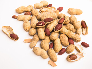 bunch of ecological peanuts on a white background