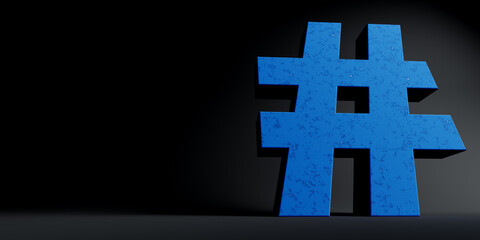 Obraz premium The Hashtag symbol concept. Mighty hashtag. View from the ground to a large scale hashtag. 3D Rendering