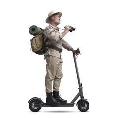 PNG file no background Explorer riding a scooter and holding binoculars