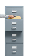 PNG file no background Office worker taking a file from a filing cabinet drawer