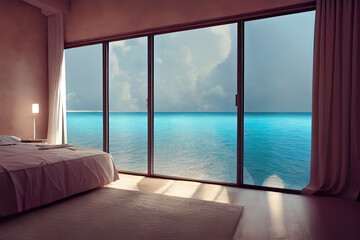 Fototapeta na wymiar luxury hotel bedroom by the sea